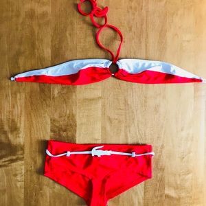 NWOT Lacoste Red &White 2-piece Bikini Set Size 34
